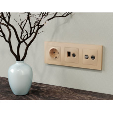 Лицевая панель Alfa (Шампань) для компьютерной/телефонной + TV розетки RJ-45/RJ-11 Quant Ambrella Volt AP6125