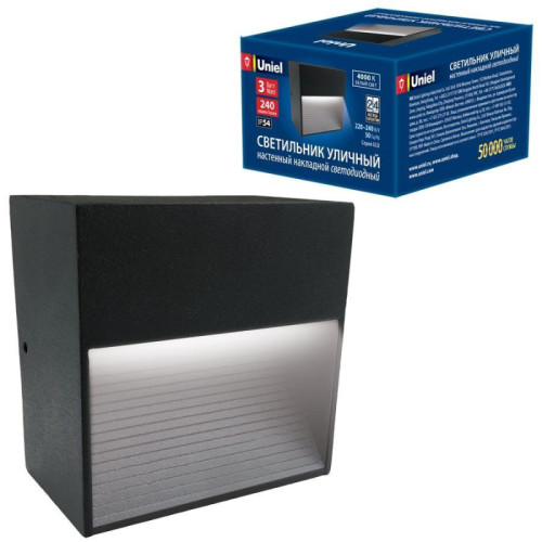 Уличный настенный светодиодный светильник (UL-00006804) Uniel ULU-S03A-3W/4000K IP54 Black Уличный настенный светодиодный светильник (UL-00006804) Uniel ULU-S03A-3W/4000K IP54 Black