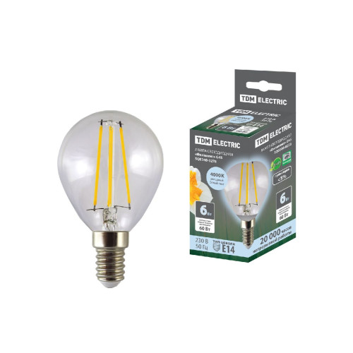 Лампа светодиодная филаментная TDM Electric Е14 6W 4000K прозрачная SQ0340-0278