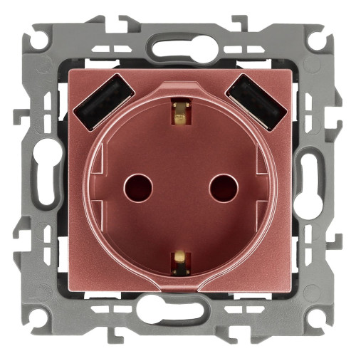 Розетка 2P+E со шторками и 2xUSB Эра 12-4109-14 Б0047848