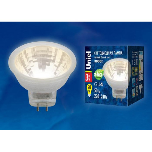 Лампа светодиодная (UL-00001701) Uniel GU4 3W 4000K прозрачная LED-MR11-3W/NW/GU4 GLZ21TR