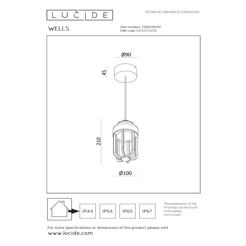 Уличный подвесной светильник Lucide Wells 33810/08/97