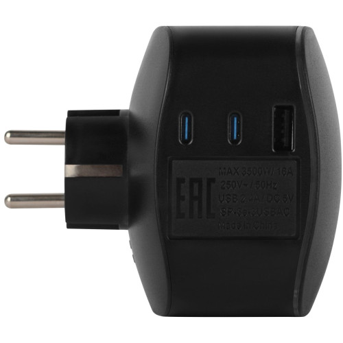 Разветвитель электрический ЭРА SP-3e-3USBAC-B на 3 розетки + 3 USB A+C с заземлением со шторками 16А черный Б0069082