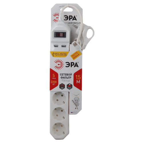 Сетевой фильтр Эра USF-5es-1.5m-USB-W Б0019037