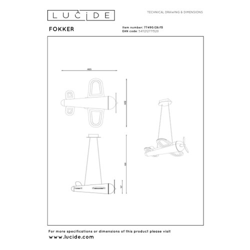 Подвесной светильник Lucide Fokker 77490/26/15