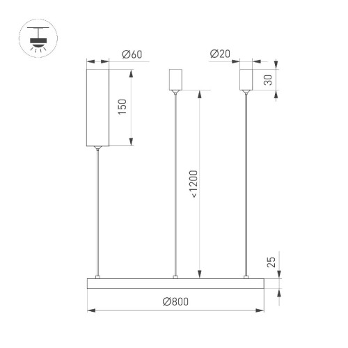 Подвесной светильник Arlight SP-CONGO-MULT-1-R800-42W Warm3000 (GD, 120 deg, 230V) 046250