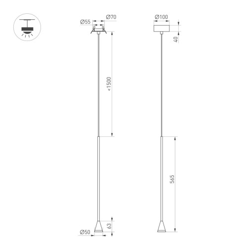 Подвесной светильник Arlight SP-RINAR-HANG-L565-5W Warm3000 (BK, 36 deg, 230V) (IP20 Металл) 059323