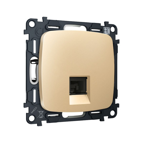 Комплект механизма компьютерной розетки Ambrella Volt RJ-45 (8P8C) CAT6A экранированной с автоматической защитной шторкой OMEGA MO612005 Шампань QUANT (OP6120, VM185)