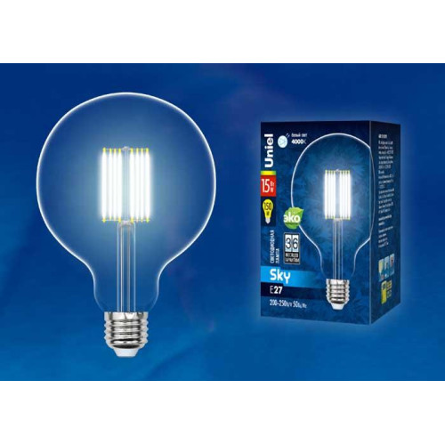 Лампа светодиодная филаментная (UL-00004860) Uniel E27 15W 3000K прозрачная LED-G125-15W/3000K/E27/CL PLS02WH