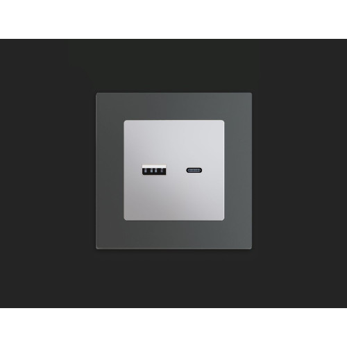 Комплект механизма розетки 2USB A+C 20W (быстрая зарядка) Ambrella Volt Alfa MA411010