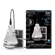 Лампа светодиодная Gauss с солнечной панелью 3W 4000K матовая 902102203