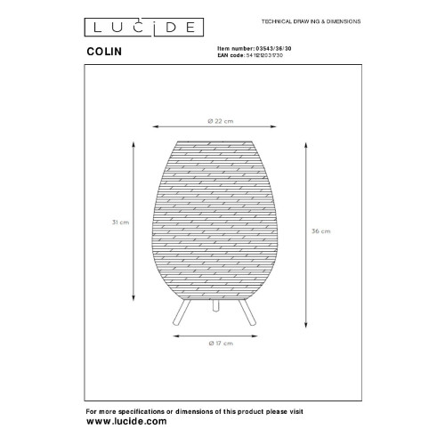 Настольная лампа Lucide Colin 03543/36/30