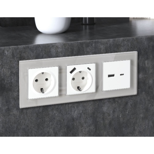 Комплект механизма розетки 2USB A+A 18W (быстрая зарядка) с/з Ambrella Volt Alfa MA129010