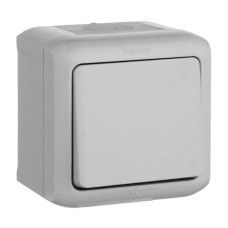 Выключатель одноклавишный Legrand Quteo 10A 250V IP44 серый 782330