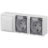 Блок розетки-выключатель двухклавишный ЭРА Эксперт IP54 16A 250V 11-7404-01 Б0027675