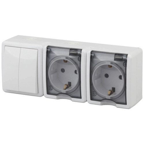 Блок розетки-выключатель двухклавишный ЭРА Эксперт IP54 16A 250V 11-7404-01 Б0027675