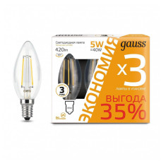 Лампа светодиодная филаментная Gauss E14 5W 2700К прозрачная 103801105T