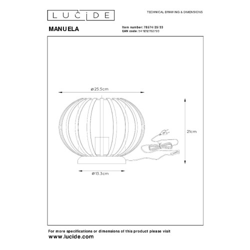 Настольная лампа Lucide Manuela 78574/25/33