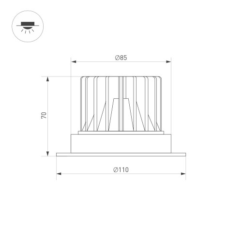 Встраиваемый светильник Arlight MS-ATLAS-TRIMLESS-R70-12W Warm3000 (BK, 32deg, 230V) 036105