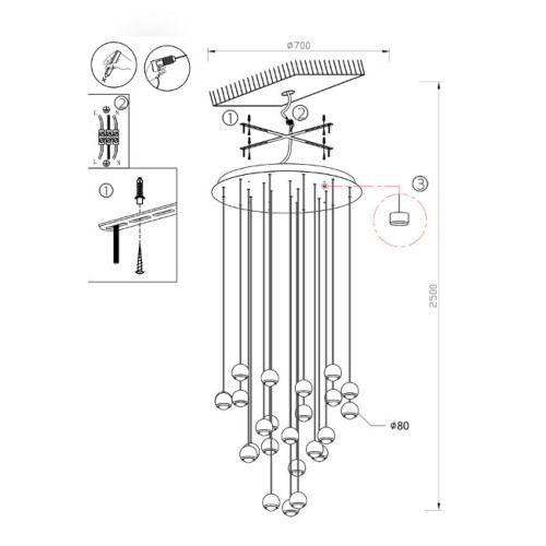 Подвесная люстра Lumien Hall Danay LH8027/24P-BK-PBK