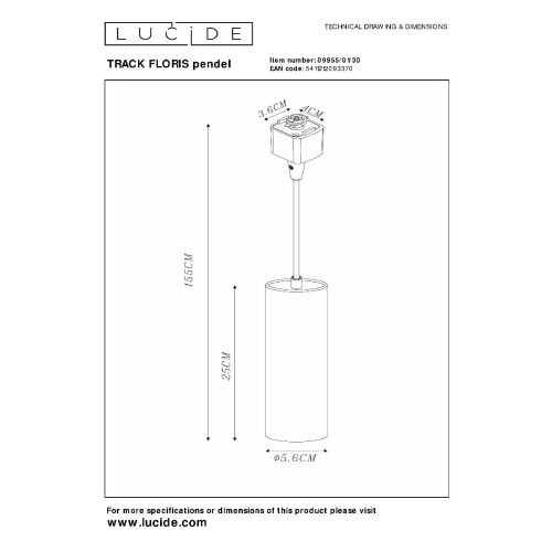 Трековый светильник Lucide Track floris pendel 09955/01/30