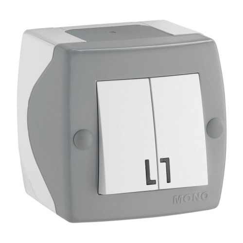 Выключатель двухклавишный Mono Electric Octans IP20 10А 250В бело-серый 104-020001-102