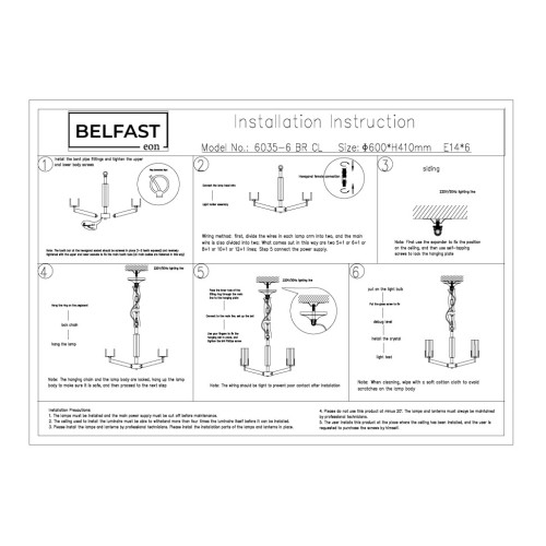 Подвесная люстра Belfast Malone 6035-6 BR CL