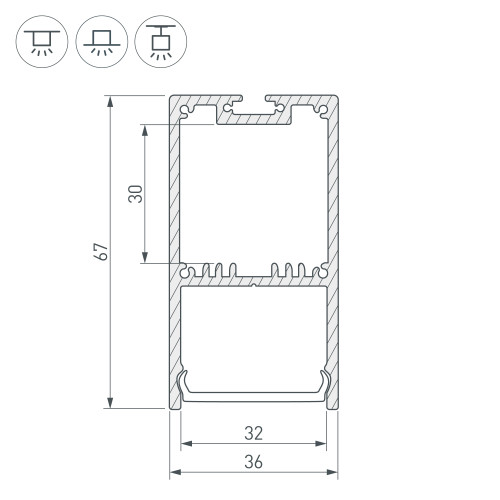 Алюминиевый профиль Arlight с экраном SL-LINE-3667-2500 WHITE+OPAL 036303
