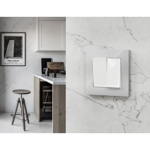 Комплект механизма 2-клавишного перекрестного выключателя 10A-250V Alfa Белый глянец Quant Ambrella Volt MA103030 (AP1030, VM125)