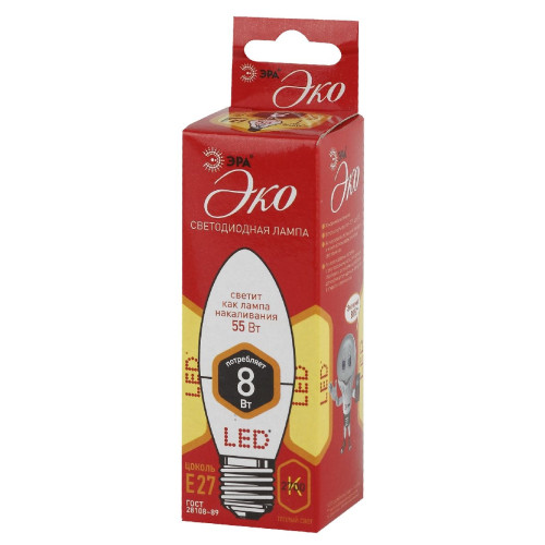 Лампа светодиодная Эра E27 8W 2700K ECO LED B35-8W-827-E27 Б0030020