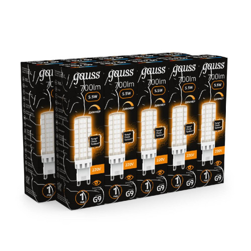 Лампа светодиодная диммируемая Gauss G9 5,5W 3000К прозрачная 107309155-D