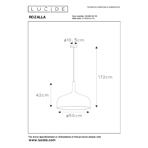 Подвесной светильник Lucide Rozalla 30483/50/33