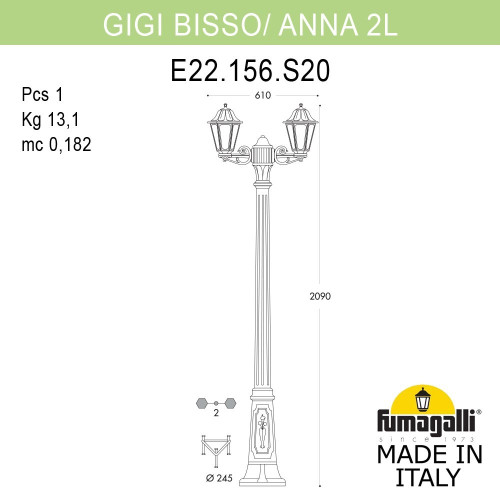 Садово-парковый светильник Fumagalli GIGI BISSO/ANNA 2L E22.156.S20.WYE27