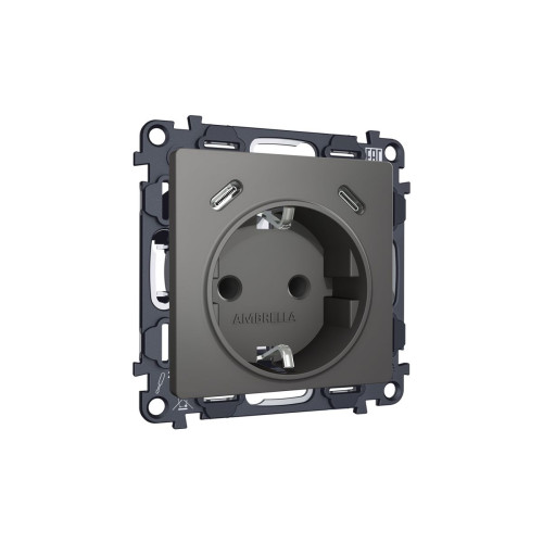 Комплект механизма электрической розетки 2USB С+C 20W с/з на винтовых зажимах 16A-250V Alfa Антрацит серый Quant Ambrella Volt MA660510 (AP6605, VM165)