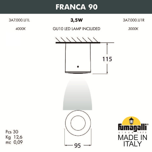 Уличный потолочный светильник Fumagalli Franca 3A7.000.000.LXU1L