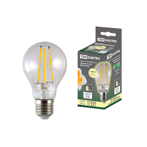 Лампа светодиодная филаментная TDM Electric E27 8W 2700K прозрачная SQ0340-0289