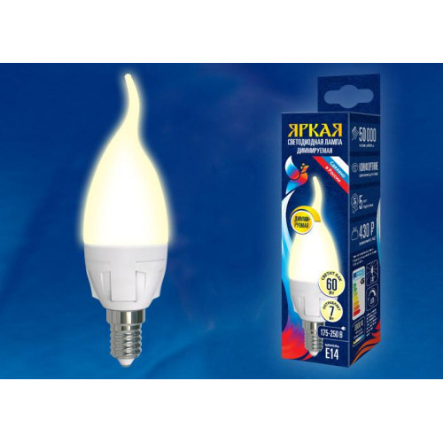 Лампа светодиодная диммируемая (UL-00004298) Uniel E14 7W 4000K матовая LED-CW37 7W/4000K/E14/FR/DIM PLP01WH