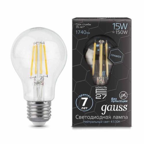 Лампа светодиодная филаментная Gauss E27 15W 4100К прозрачная 102802215 Лампа светодиодная филаментная Gauss E27 15W 4100К прозрачная 102802215