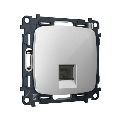 Комплект механизма компьютерной розетки Ambrella Volt RJ-45 (8P8C) CAT6A экранированной с автоматической защитной шторкой OMEGA MO412005 Серебро глянец QUANT (OP4120, VM185)