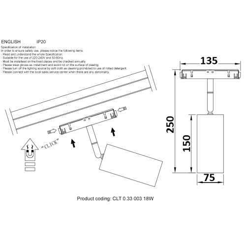 Трековый магнитный светильник Crystal Lux Space CLT 0.33 003 18W BL 3000K