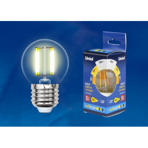 Лампа светодиодная филаментная Uniel E14 5W 3000K прозрачная LED-G45-5W/WW/E14/CL/MB GLM10TR