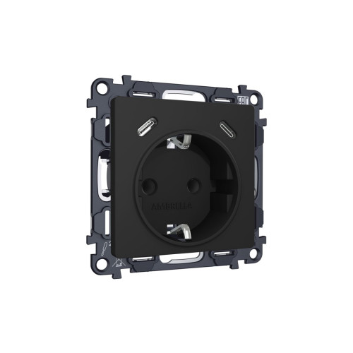 Комплект механизма электрической розетки 2USB С+C 20W с/з на винтовых зажимах 16A-250V Alfa Черный матовый Quant Ambrella Volt MA810510 (AP8105, VM165)
