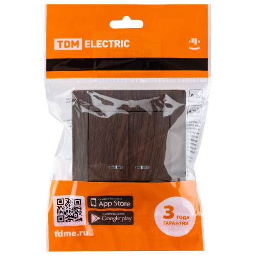 Выключатель двухклавишный с подсветкой Лама TDM Electric SQ1815-0405