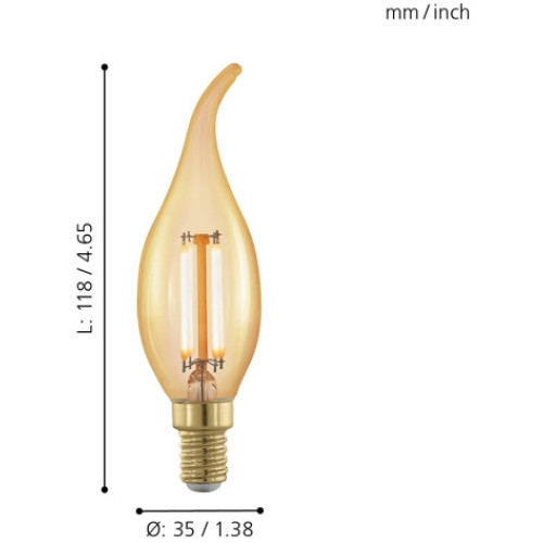 Лампа светодиодная филаментная диммируемая Eglo E14 4W 1700К золотая 11699