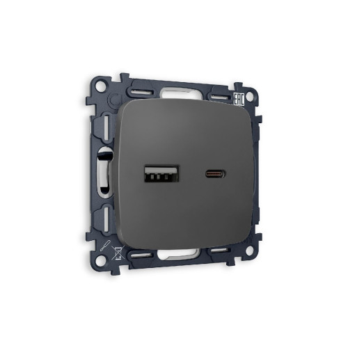 Комплект механизма розетки 2USB A+C 20W (быстрая зарядка) Ambrella Volt Omega MO911010