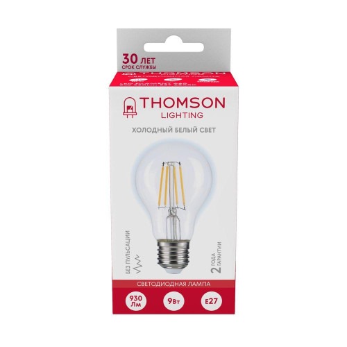 Лампа светодиодная филаментная Thomson E27 9W 6500K груша прозрачная TH-B2331