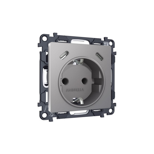Комплект механизма электрической розетки 2USB С+C 20W с/з на винтовых зажимах 16A-250V Alfa Сталь матовый Quant Ambrella Volt MA510510 (AP5105, VM165)