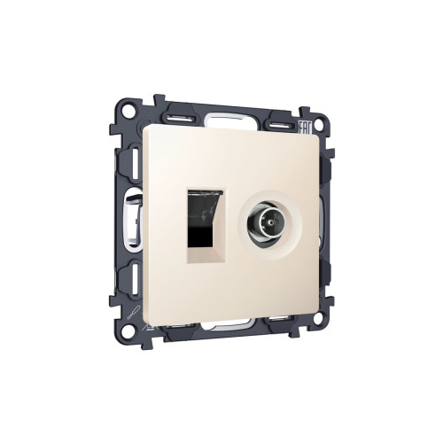 Комплект механизма розетки компьютерной + TV оконечной RJ-45 с автоматической защитной шторкой Alfa Бежевый матовый Quant Ambrella Volt MA332510 (AP3325, VM195)