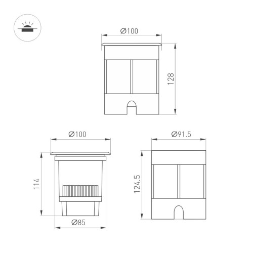 Ландшафтный светильник Arlight LTD-DAFNA-GROUND-R100-6W Warm2700 (SL, 45 deg, 230V) (IP67 Металл) 061170