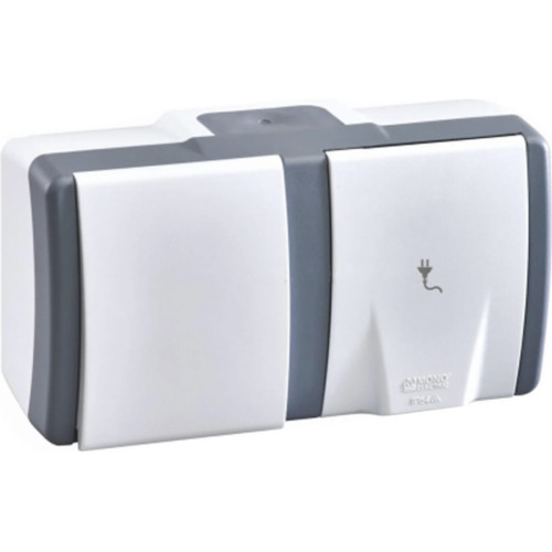 Выключатель одноклавишный + розетка без заземления Mono Electric Octans IP54 10A 250В бело-серый 154-020001-185